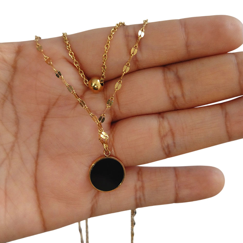Collar Doble con Dije Circular – Acero inoxidable Enchapado en Oro 18K