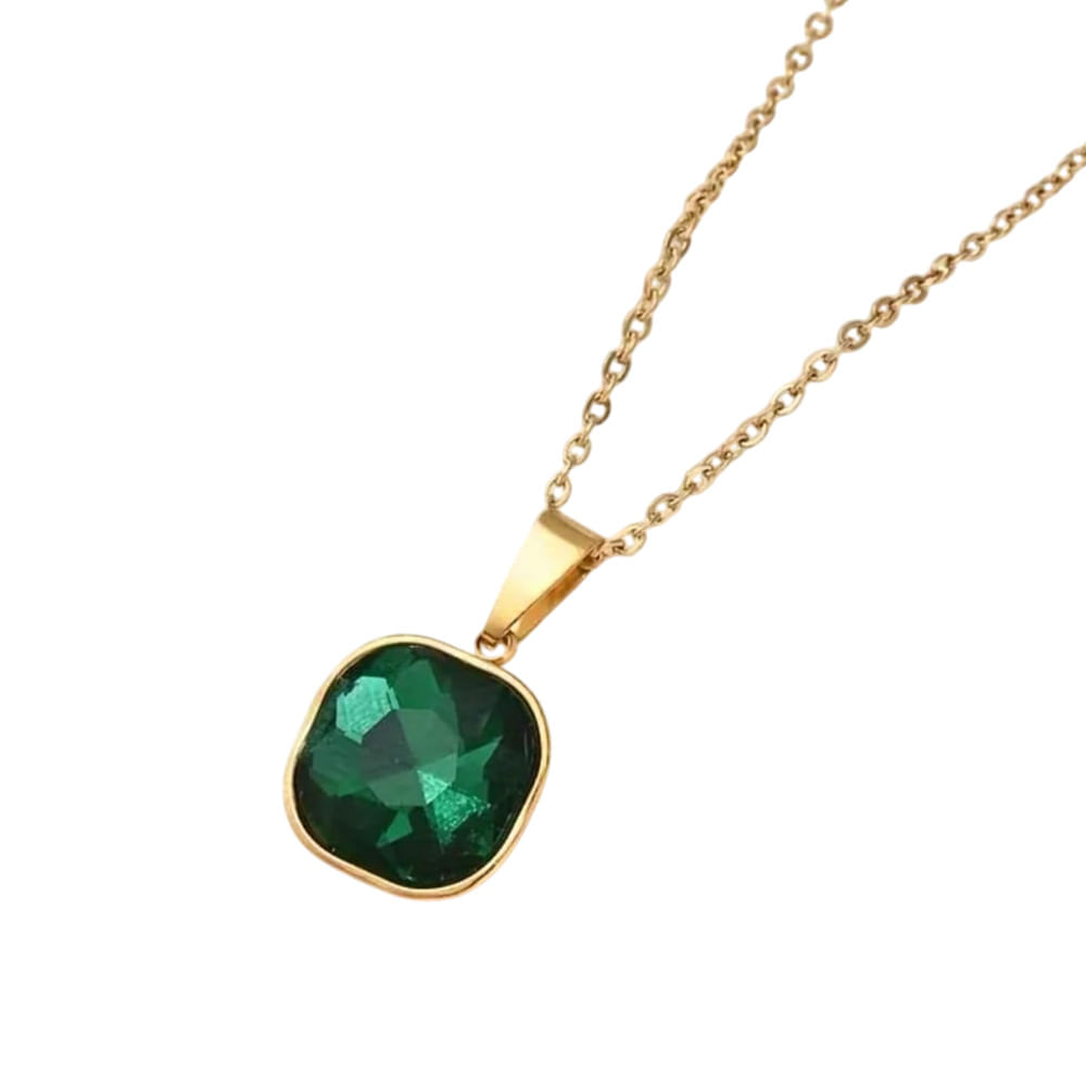 Collar Circón verde – Acero Inoxidable Enchapado en Oro de 18K