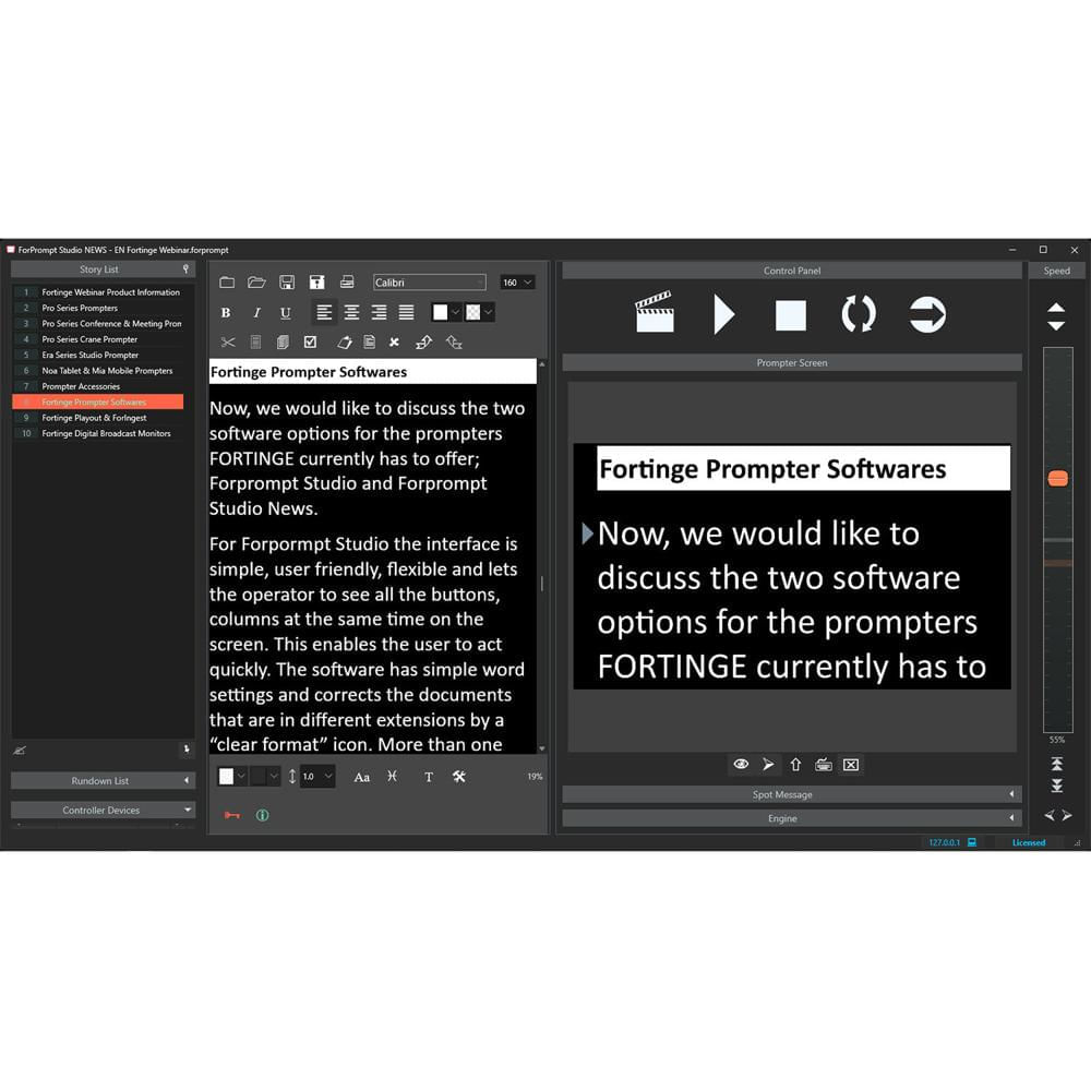 Fortinge ForPrompt Studio Software de Teleprompter (Versión Dongle) - Importación y Guardado de Text