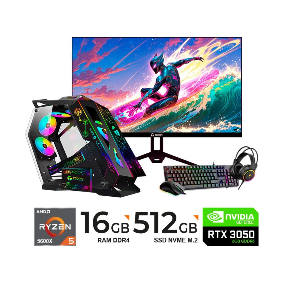 Computadora PC RYZEN 5 5600X 16GB DDR4 512GB M.2 VIDEO RTX 3050 6GB M23.8""FHD KIT TECLADO MOUSE 3EN1