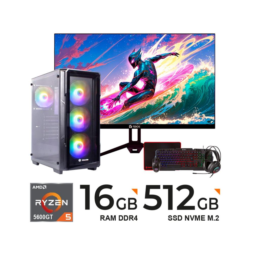 Computadora PC RYZEN 5 5600GT 4.60GHz 16GB DDR4 512GB M.2 MONITOR 23.8""FHD KIT TECLADO,MOUSE 4 EN 1