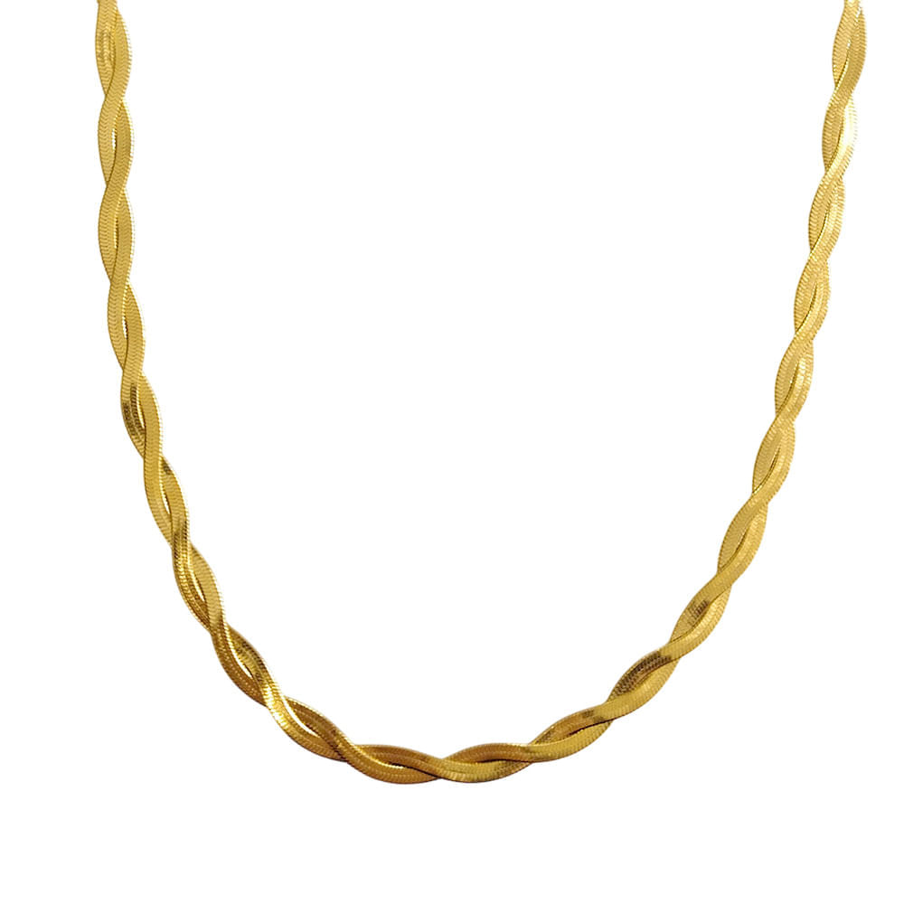Cadena Trenzada en Acero Inoxidable Enchapado en Oro de 18K