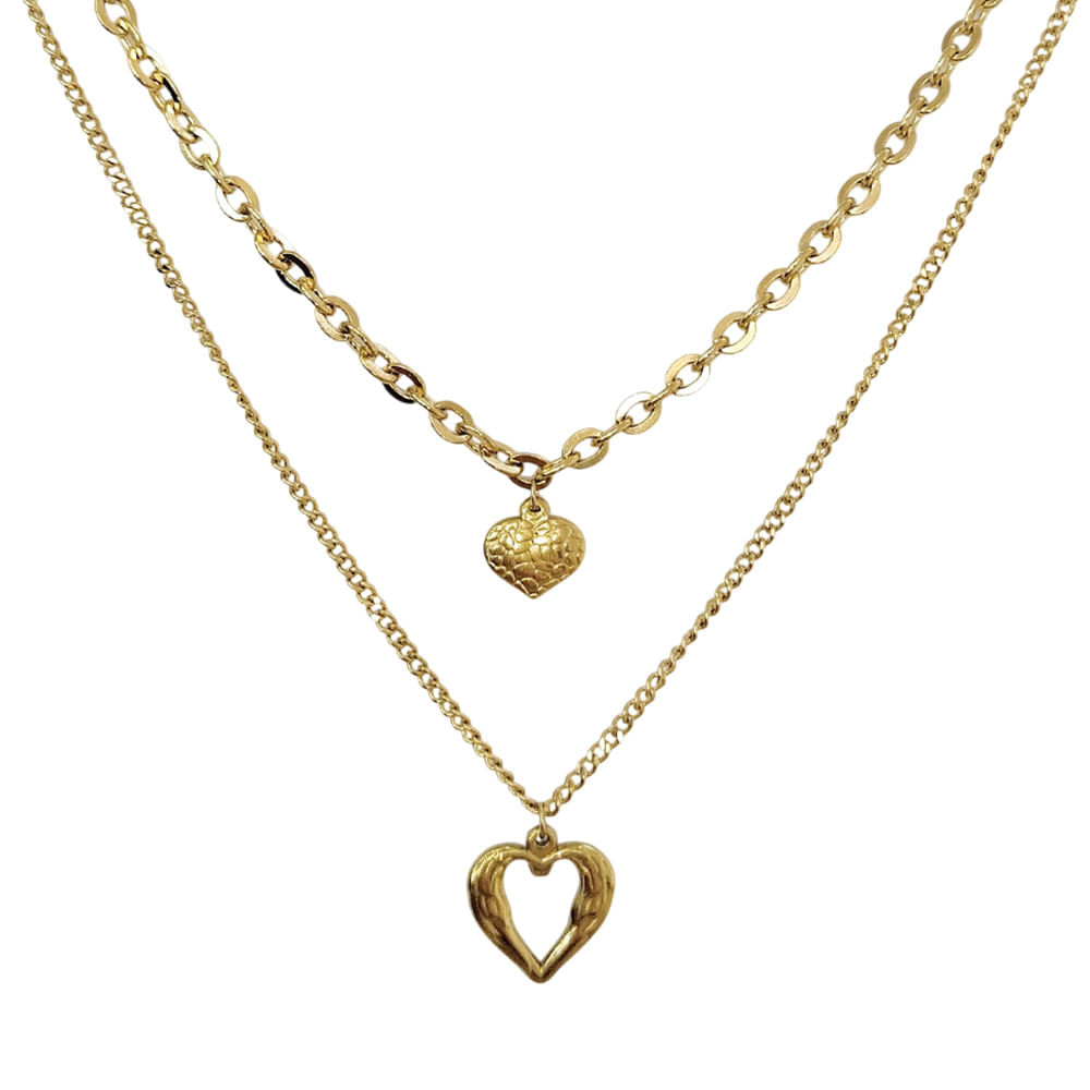 Dúo de collares con dijes de corazón Acero inoxidable Enchapado en oro de 18K