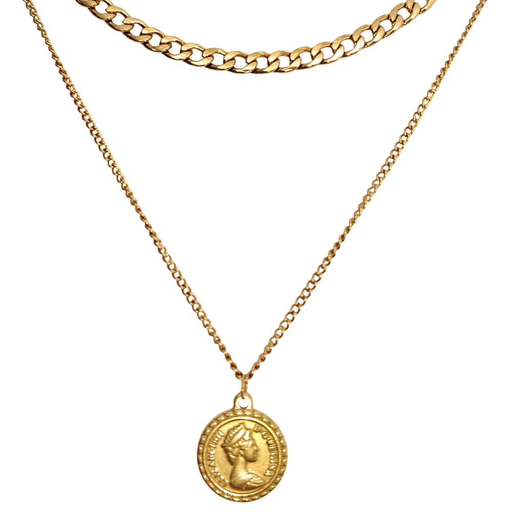 Set de Cadenas Doradas con Medalla – Acero Inoxidable Enchapado en Oro de 18K