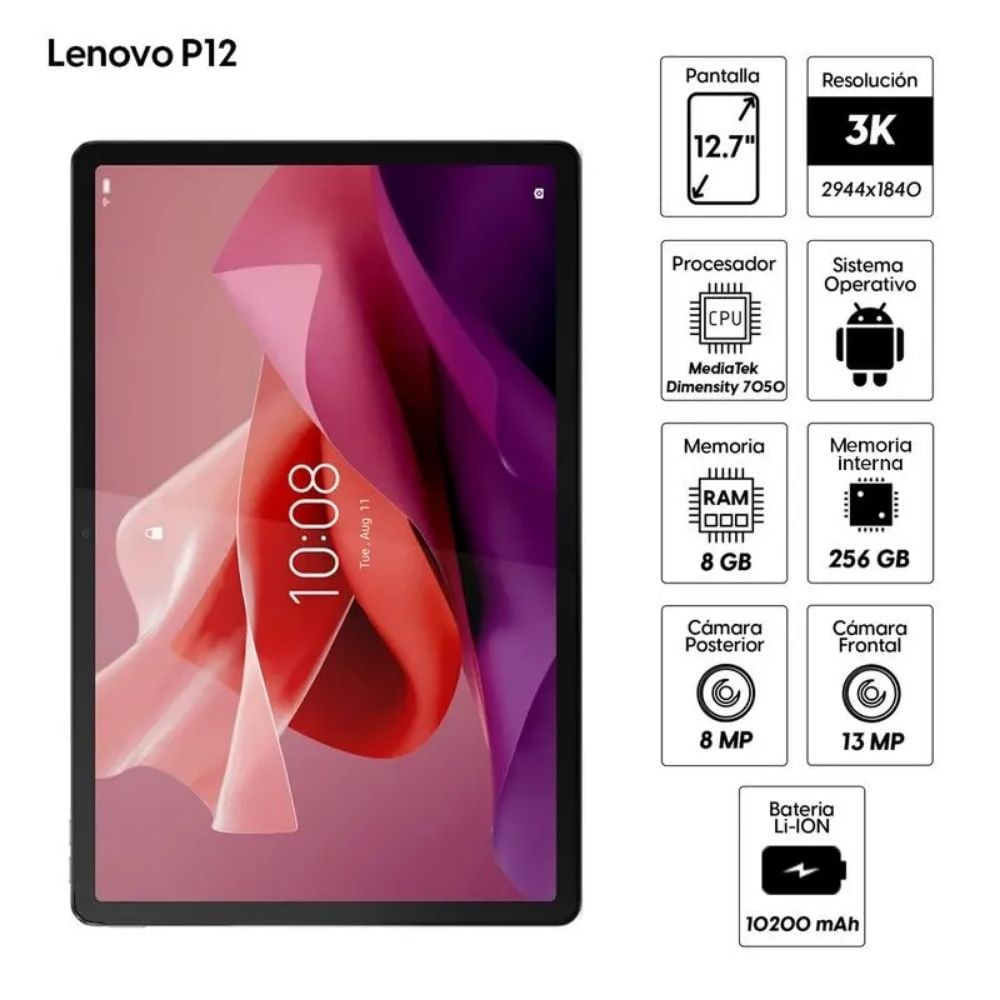 Tableta Lenovo Tab P12 12,7 Pulg 256GB, 8GB RAM WiFi 6