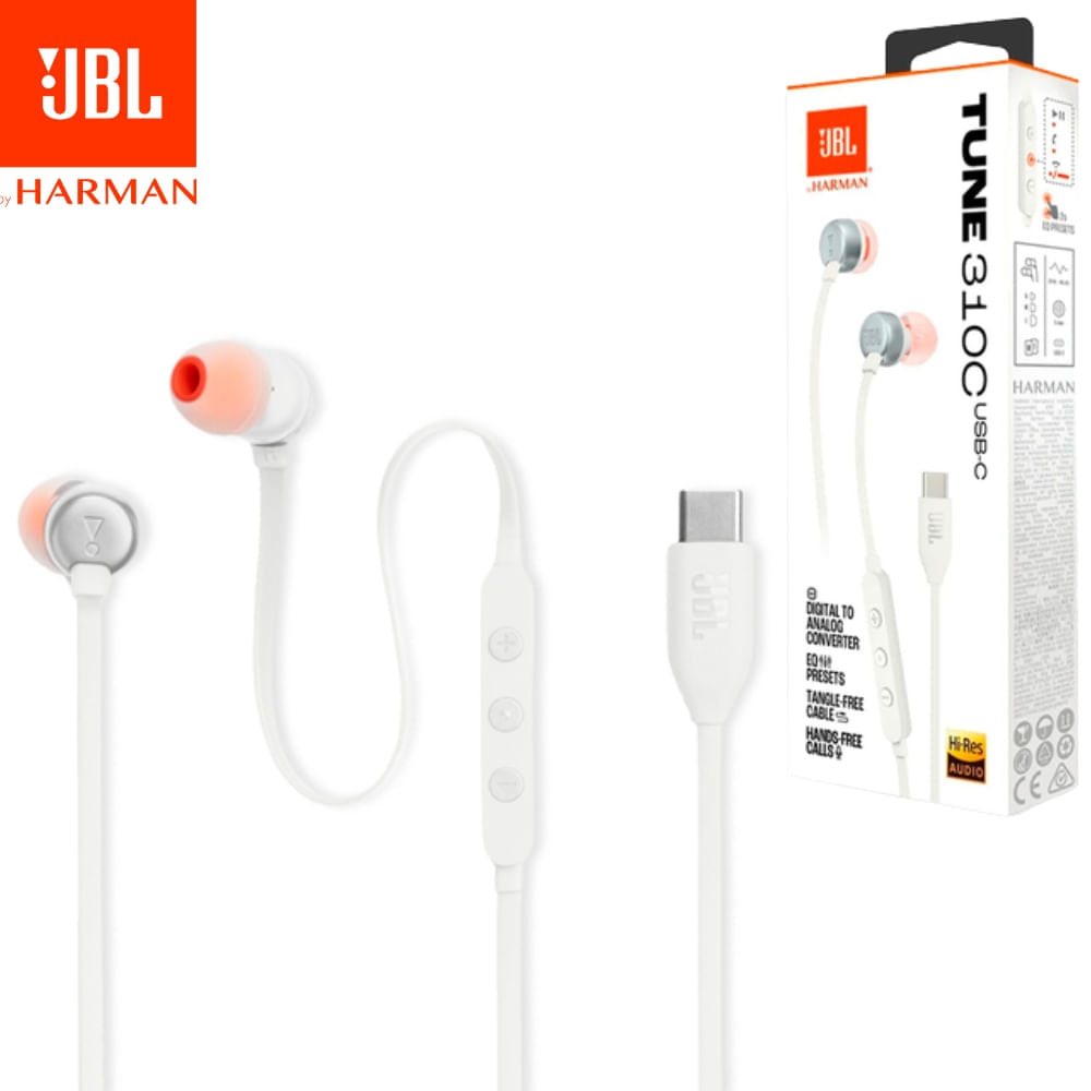 JBL Audifonos USB-C HI-RES Extra Bass + Ecualizador Tune 310C Blanco