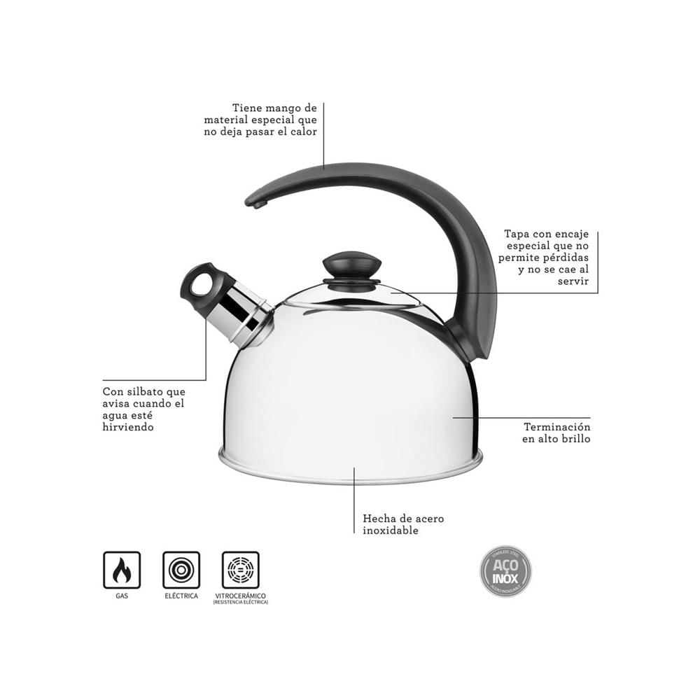 Tetera TRAMONTINA Acero. Inox cap 3 L