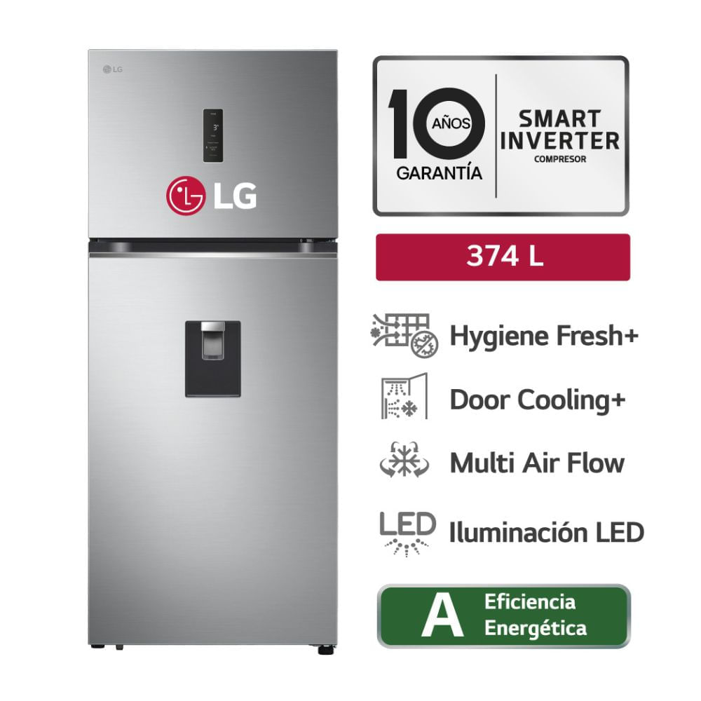 Refrigeradora LG GT37SGP Top Freezer Door Cooling 374L Plateado
