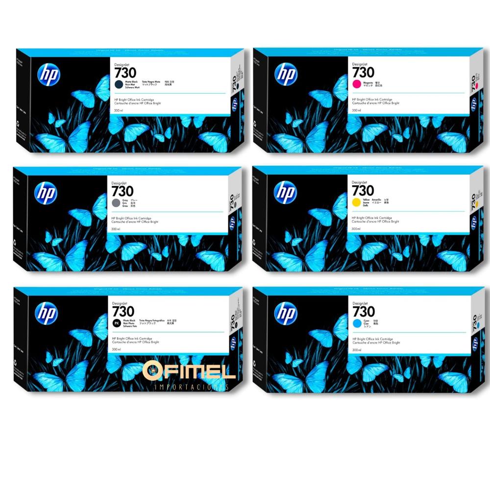 Kit Tinta HP 730 Mate Negro Cyan Magenta Amarillo Photo Black Gris Original
