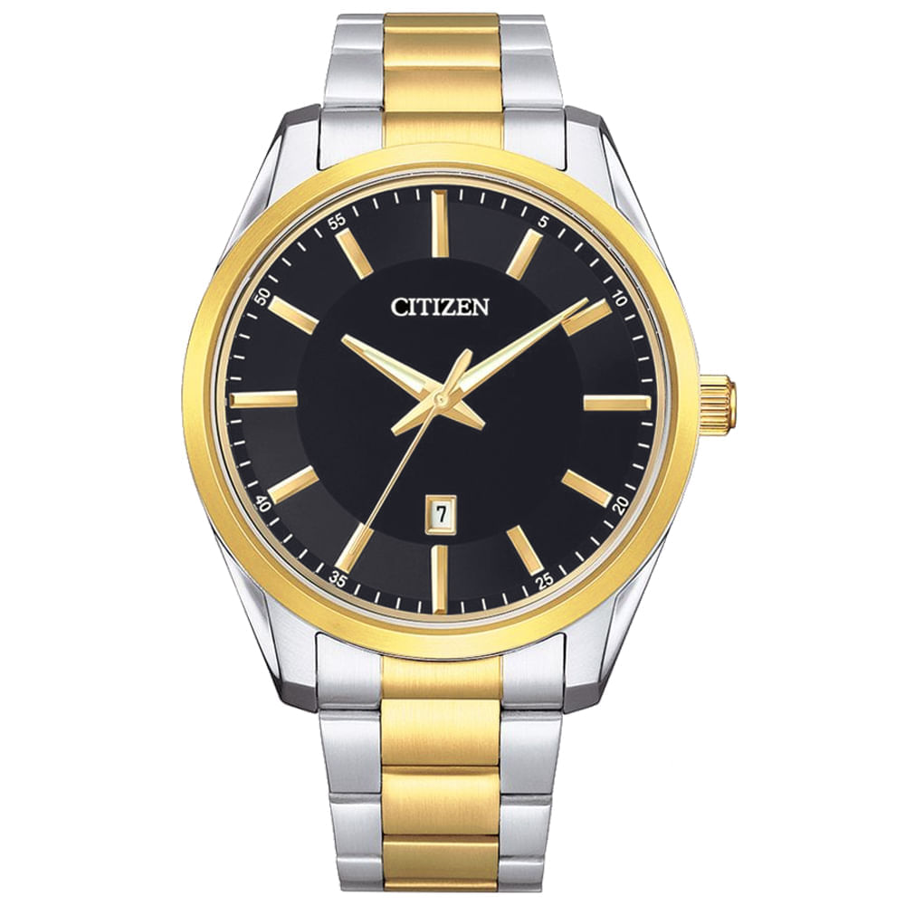 Reloj Citizen BI1034-52E Para Hombre Fecha Acero Inoxidable Plateado Dorado Dial Negro