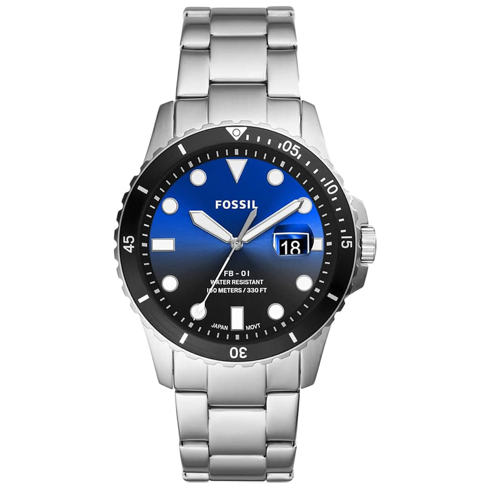 Reloj Fossil FB-01 FS5668 para Hombre Fecha Acero Inoxidable Dial Azul Negro