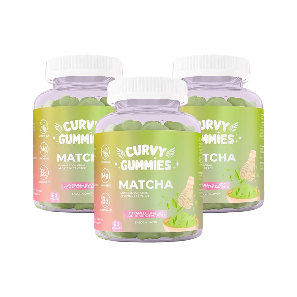 Gomitas De Matcha Curvy Gummies 60 Unidades 3 Potes