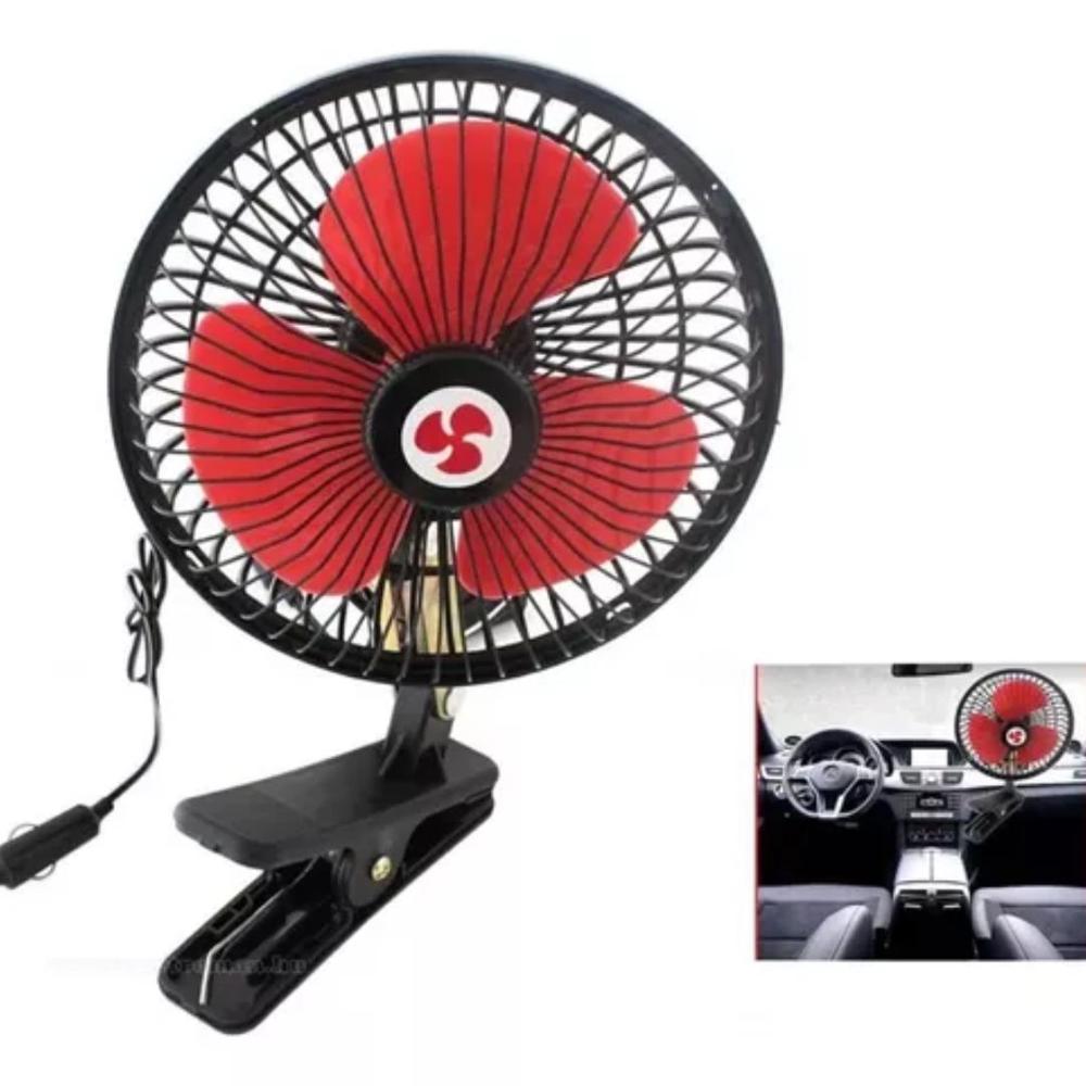 Ventilador Portátil Multifunción de 3 Aspas con Pinza Para Auto 24V Rojo