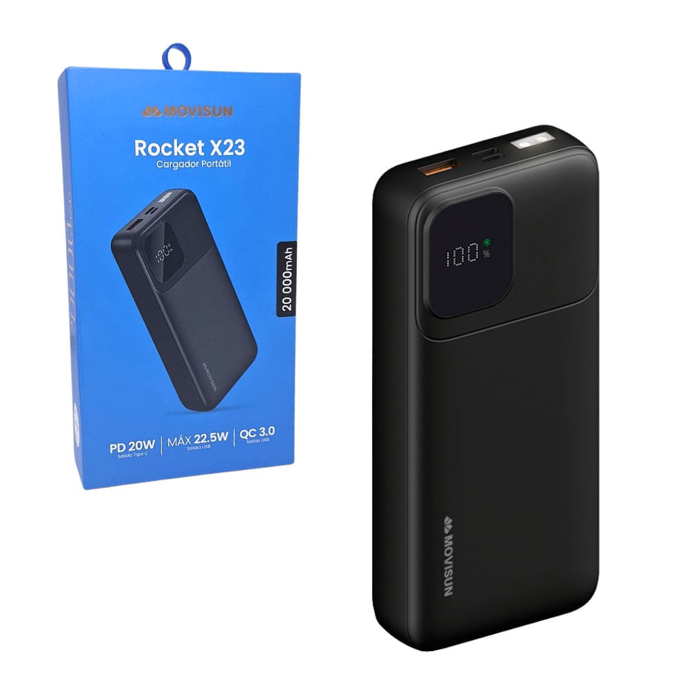 Bateria Portatil Power Bank 20000 mAh con Linterna Movisun Rocket X23