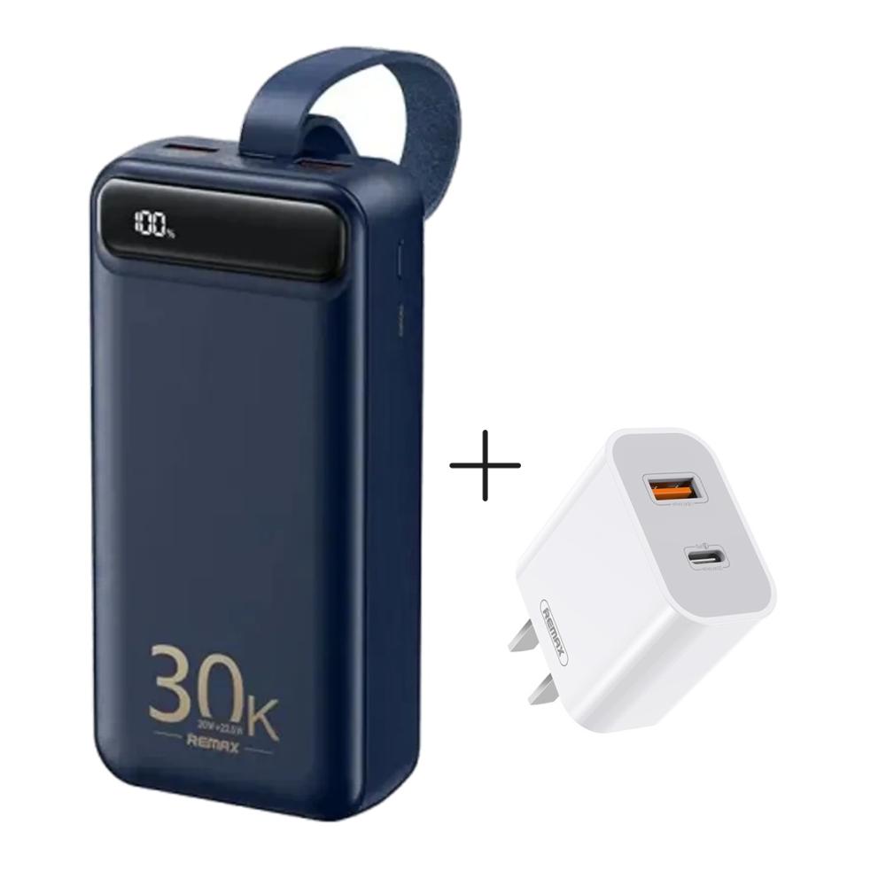Power Bank De Carga Rápida 30,000mAh Remax RPP-522 Azul + Remax RP-U68