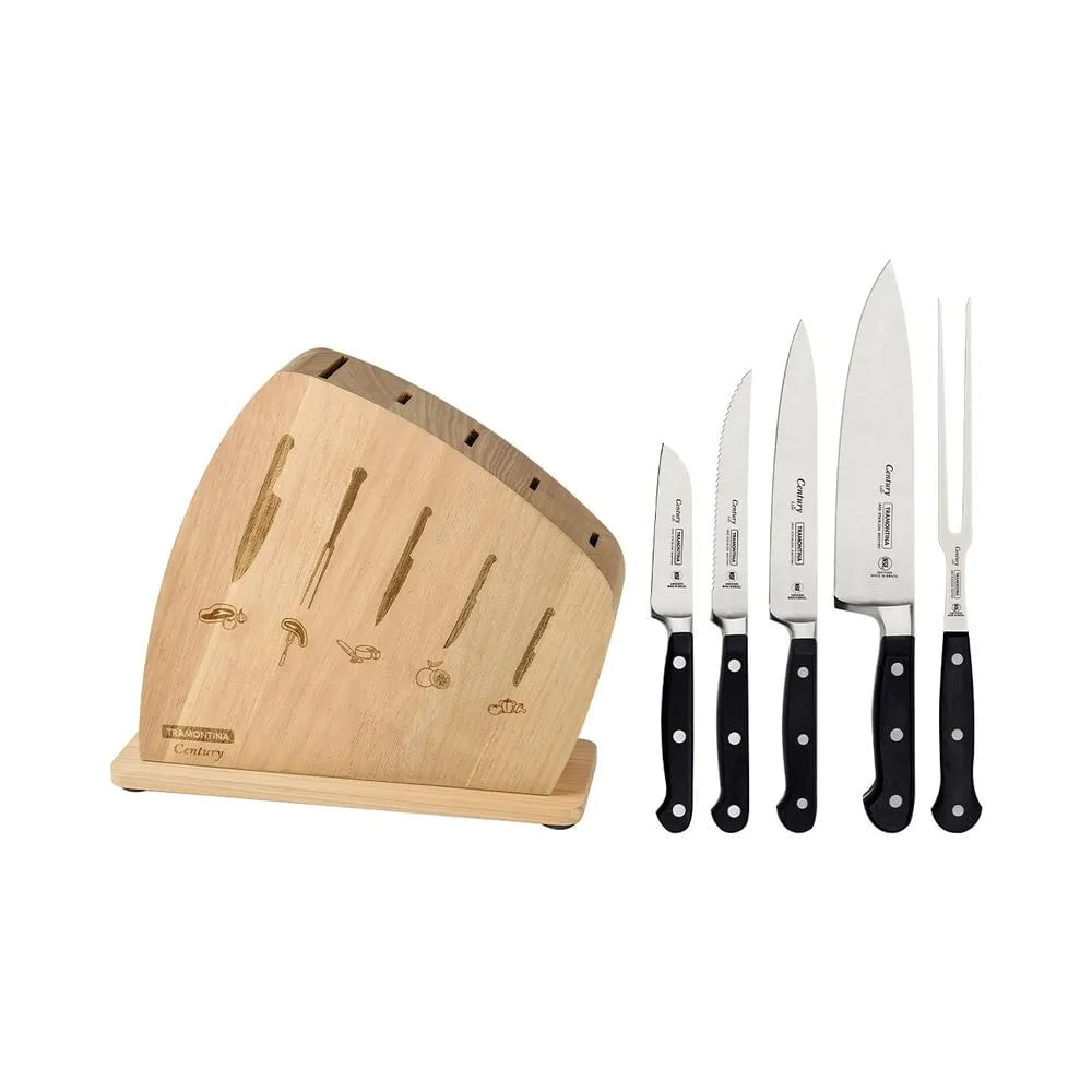 Juego de Cuchillos de 6 piezas con Taco de Madera Century - Tramontina 10390093 Juego de Cuchillos de 6 piezas con Taco de Madera Century - Tramontina 10390093