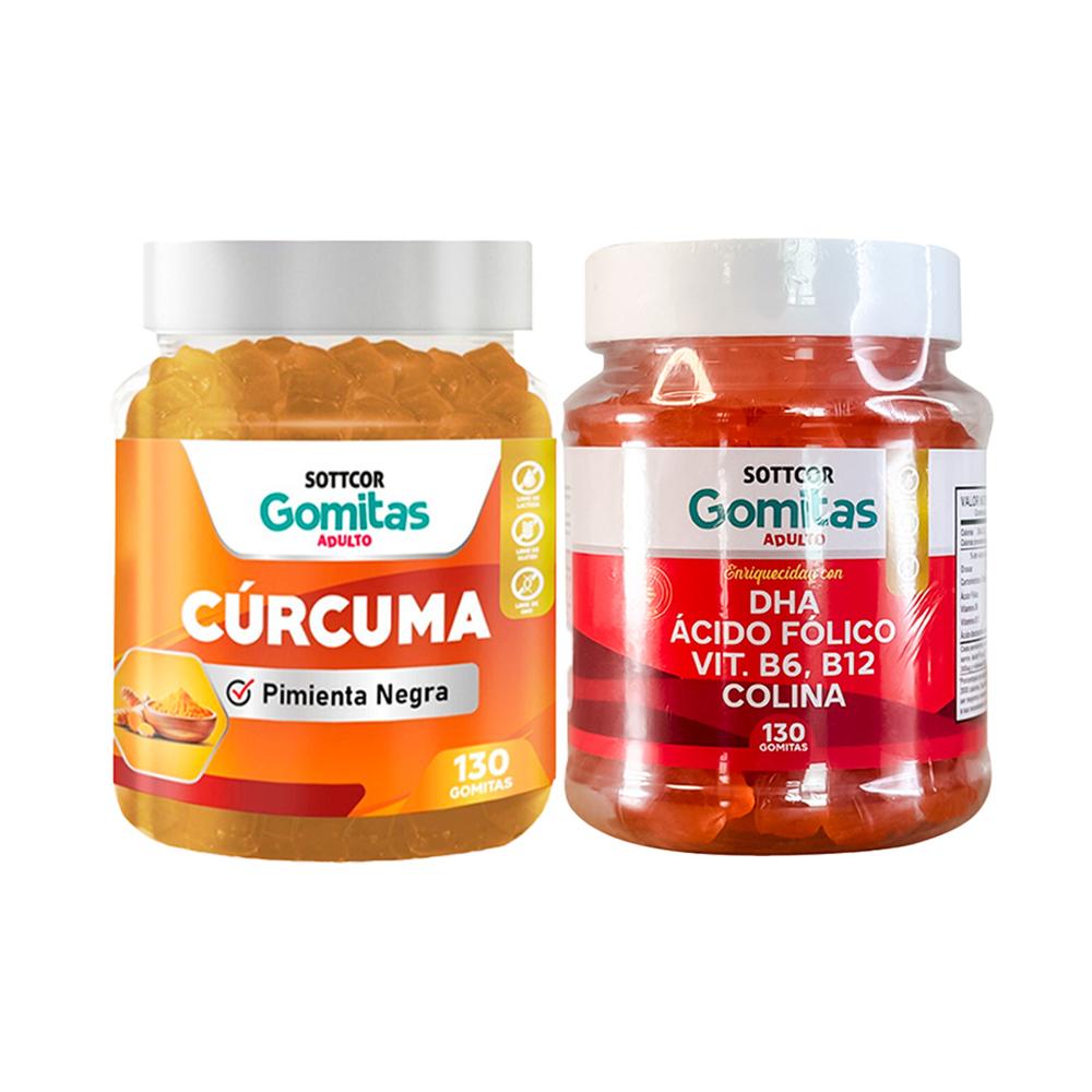 Gomitas Adulto Curcuma + Gomitas con DHA Ácido Fólico