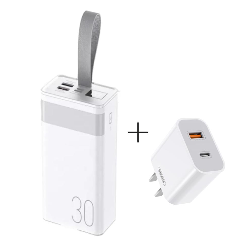 Power Bank De Carga Rápida 30,000mAh Remax RPP-320 Blanco + Remax RP-U68