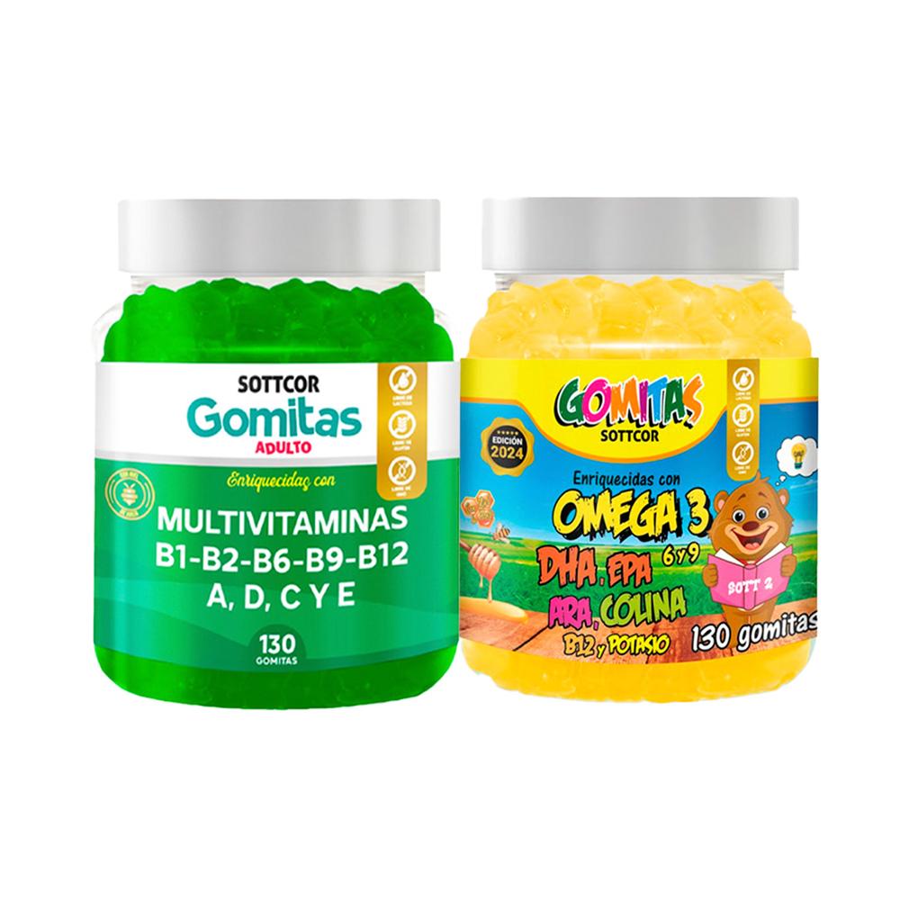 Gomitas Adulto Multivitaminas + Gomitas Omega Niños