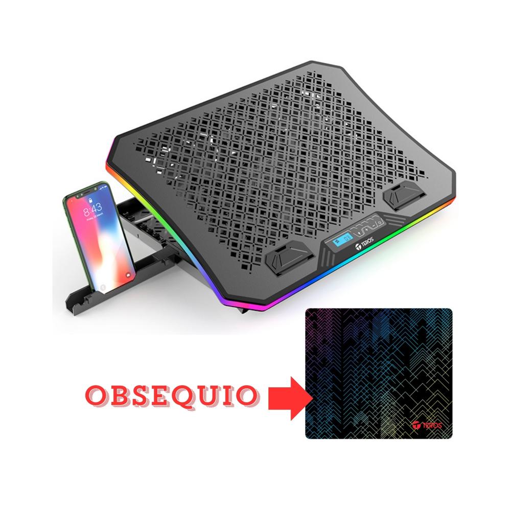 Base Ventilador Cooler Pad Teros TE7130N para Laptop y Mouse Pad Teros Alfombrilla - Kit Ergonómico