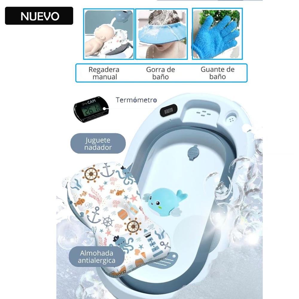Tina Bañera Splash Con Termómetro Azul