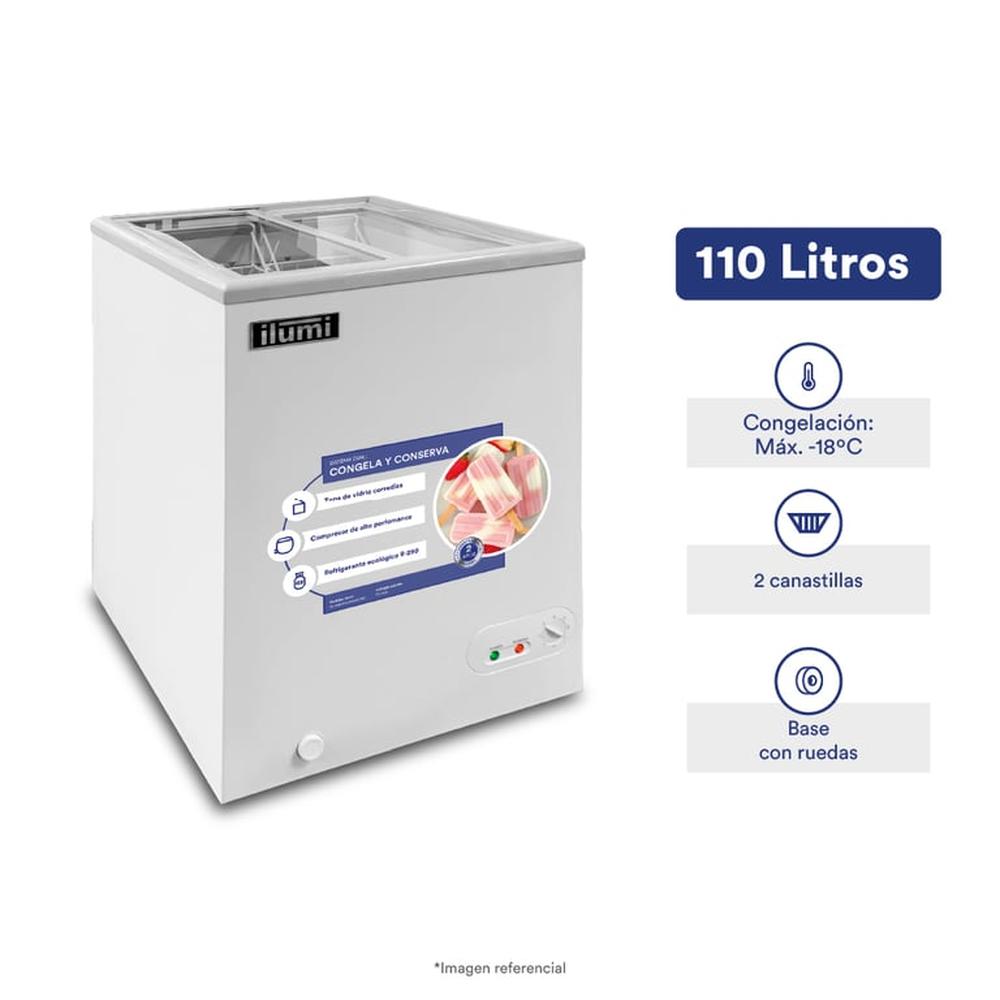 Congelador Ilumi Tapa Vidrio de 110 LTS