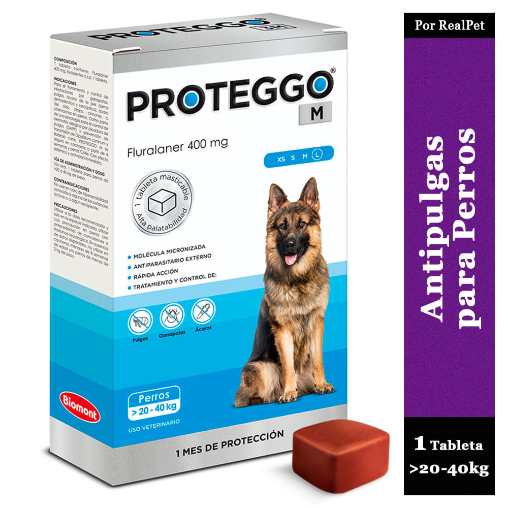 Antipulga Masticable Proteggo 1M para Perros de 20 - 40 kg