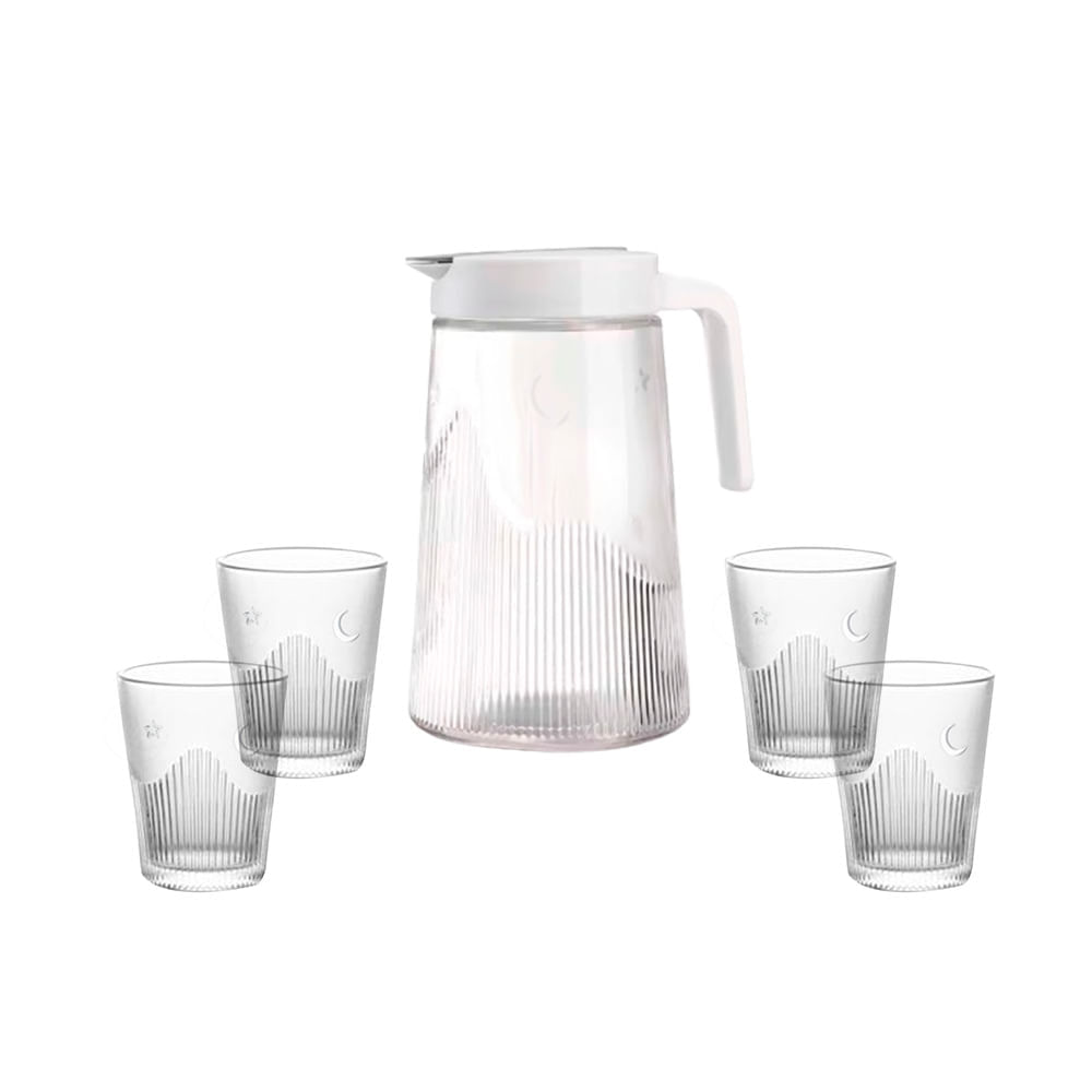 Set Jarra con 4 Vasos de Vidrio Diseño Labrado