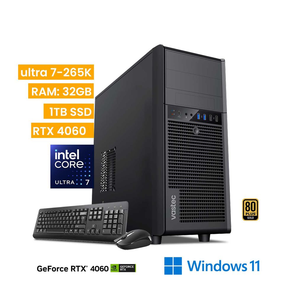 Computadora Vastec Intel Core Ultra 7 265K 32GB 1TB RTX 4060 Win 11 Pro