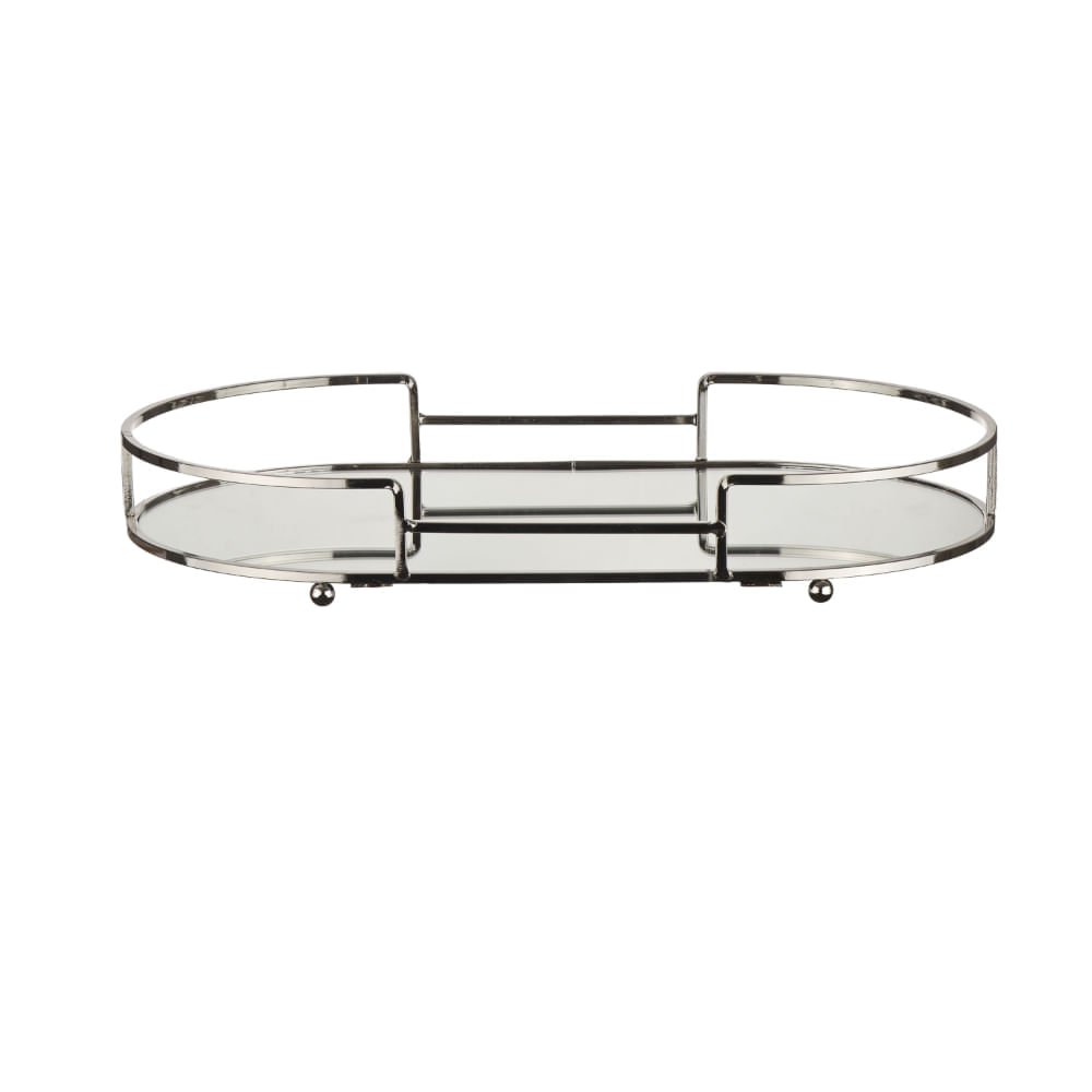Bandeja Vidrio Ovalada Plateada 32 X 18X 4 Cm