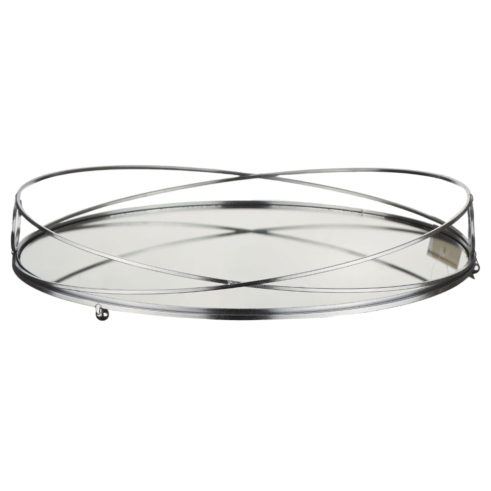 Bandeja Vidrio Redonda Plateada 35 X 35 X 6 Cm