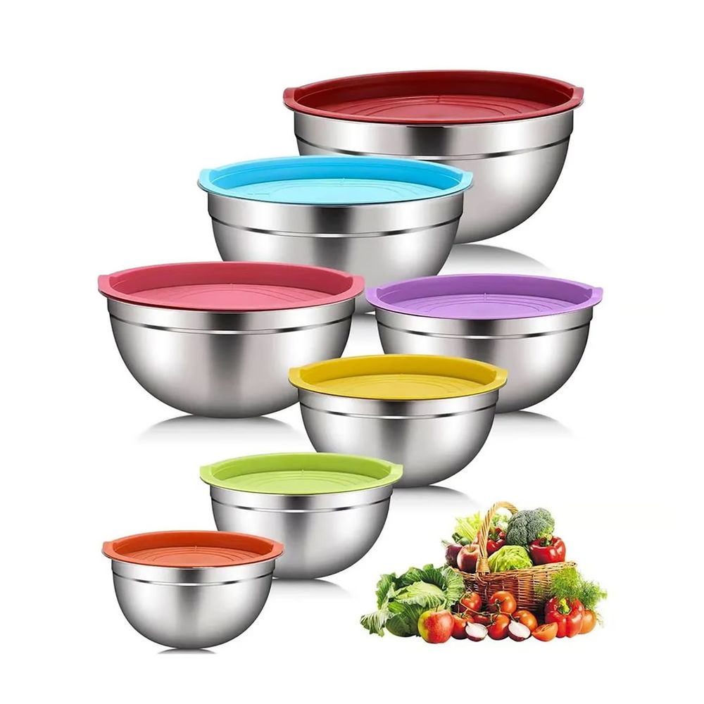 Bowls Acero Inoxidable De 14 Piezas Con Tapas De Colores