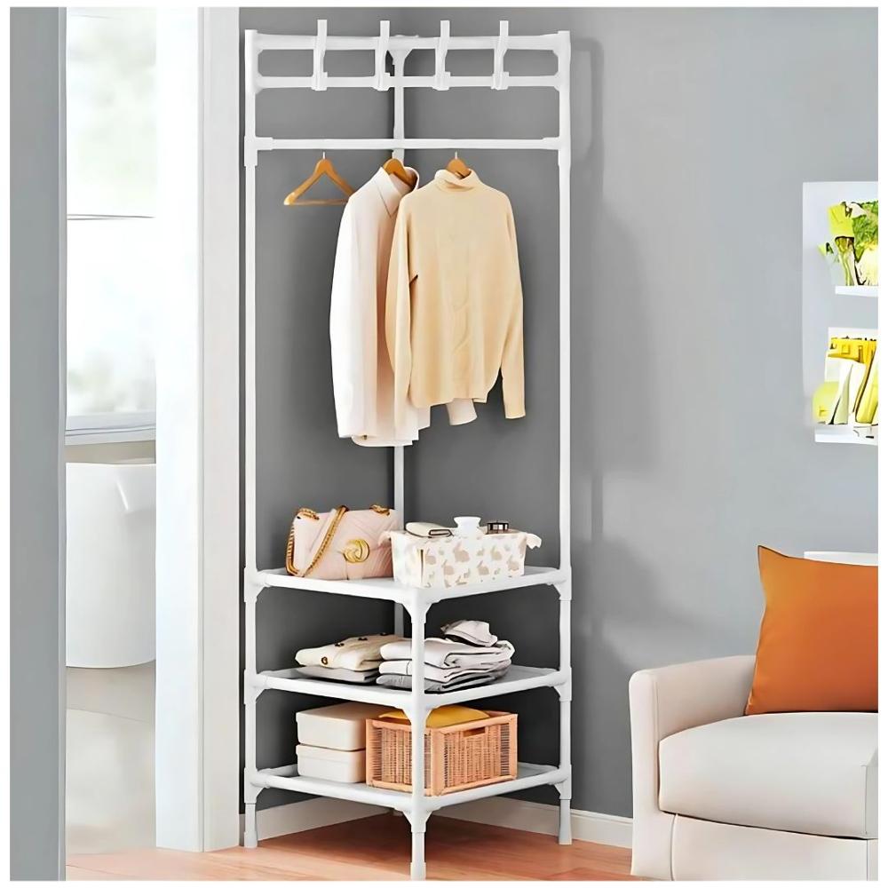 Estante Organizador Colgador de Ropa Esquinero con 3 Repisas 190x42x42cm Blanco