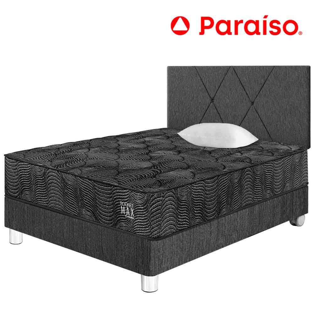 Dormitorio PARAISO Pocket Max Black 1.5 Plazas + 1 Almohada + Protector