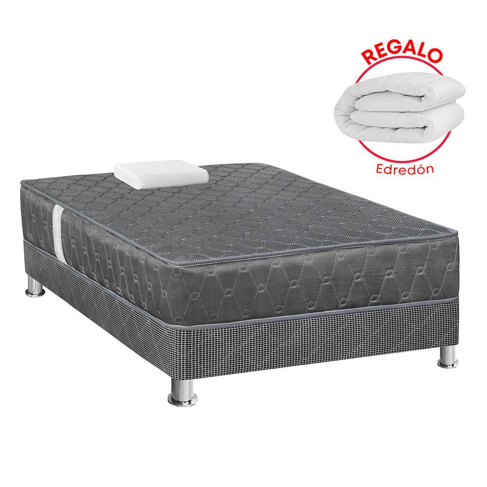 Cama Americana FORLI Acqua Gris 1.5 Plazas + Edredón