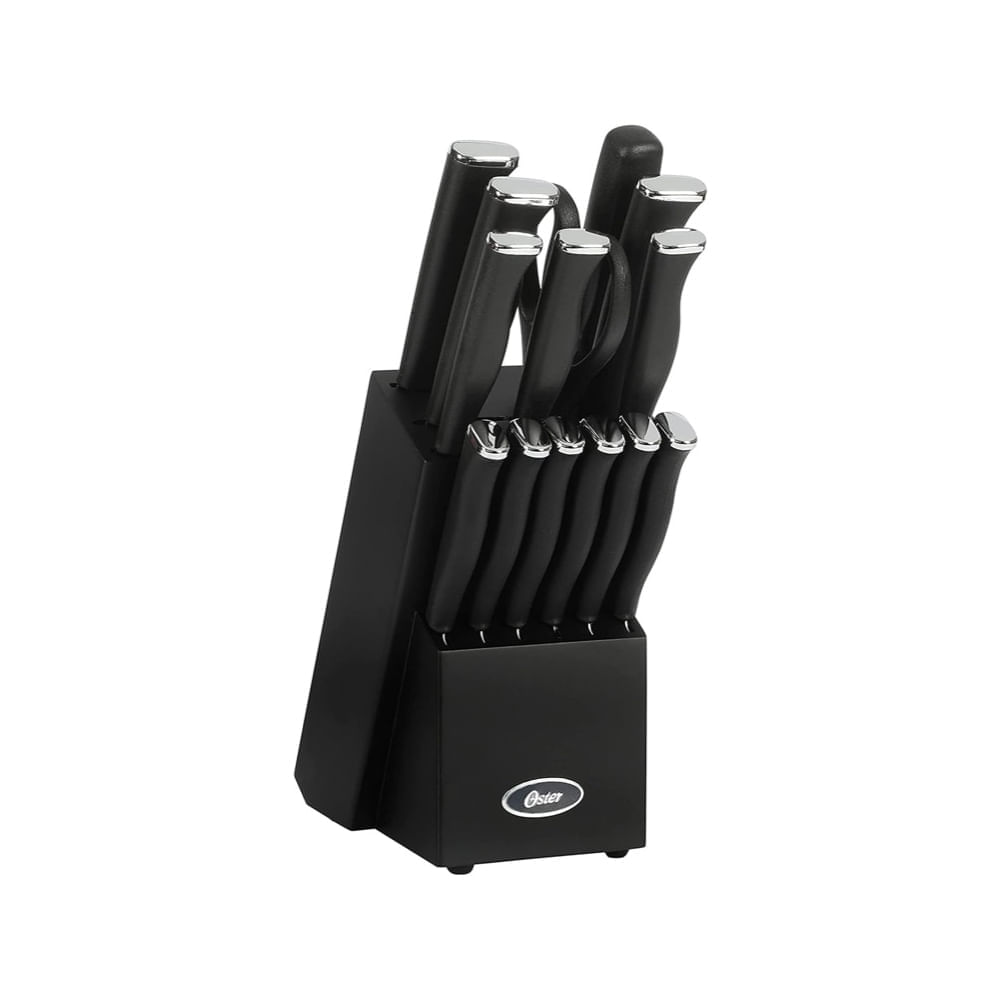 Juego de 15 cuchillos Oster de acero inoxidable con bloque de madera negro – 123866.15