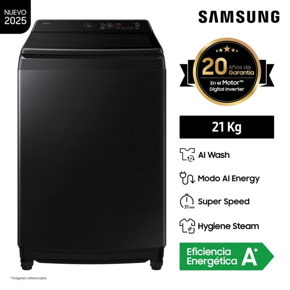 Lavadora Samsung AI Wash EcoBubbleTM 21kg Negra WA80F21B9BPE