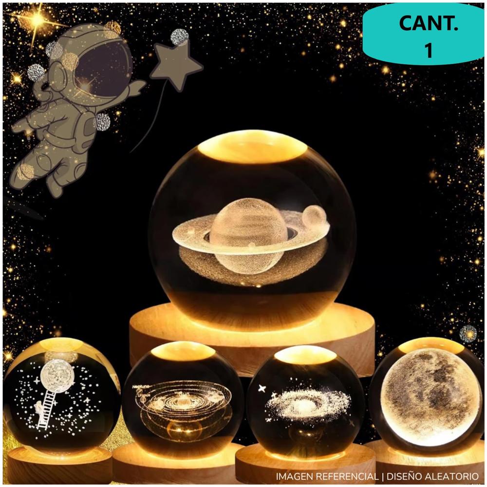 Esfera de Cristal 3D Mini Lámpara de Noche Luz Cálida Galaxia