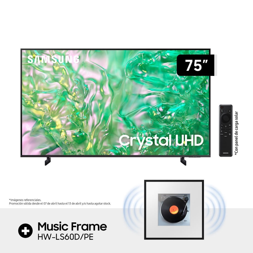 Televisor Samsung UN75DU8000GXPE 75"" 4K Crystal UHD + Parlante Music Frame Samsung Dolby 120W HW-LS60D