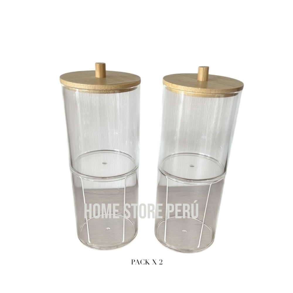 Organizador de acrilico  Porta algodones Bambú Pack x 2