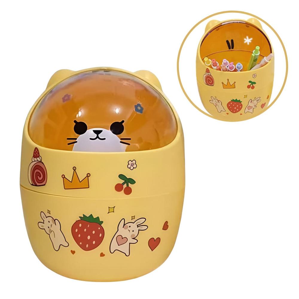 Organizador De Escritorio Mini Tacho Con Stickers Amarillo  861AM05