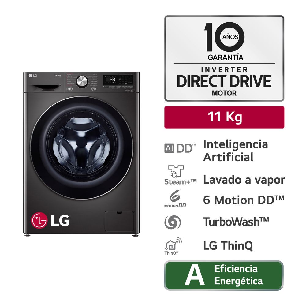 Lavadora LG WM11BVC3S6 11Kg Negro Acero