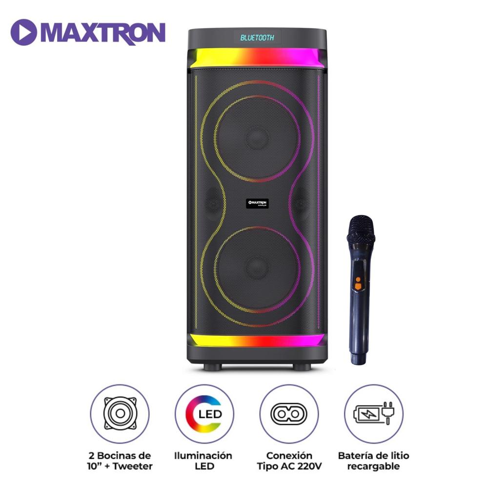 Torre de Sonido Maxtron Infinity 2 bocinas de 10” USB BT TWS LED RGB Micrófono