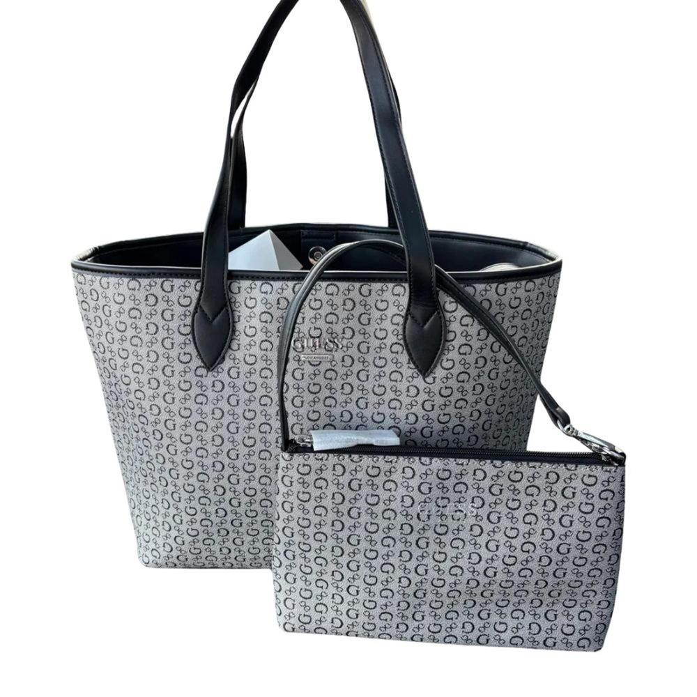 Set Cartera Tote y Mini Cartera GUESS-Gris