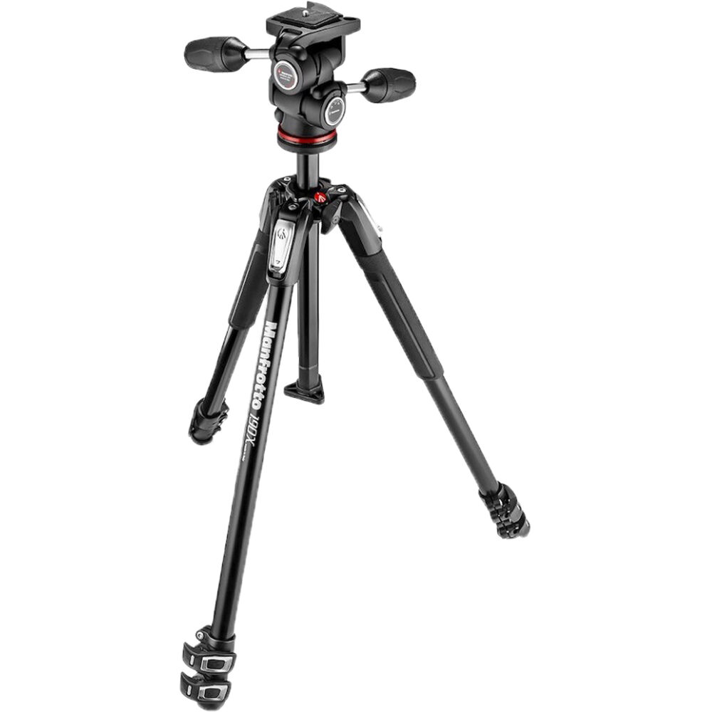 Trípode de Aluminio Manfrotto MK190X3-3W1 con Cabezal Pan/Tilt 3 Vías 804 MK II - Capacidad de Carga