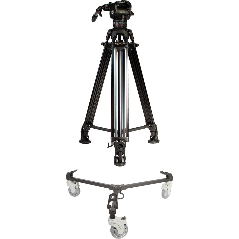 Trípode de Aluminio de Dos Etapas E-Image con Cabeza GH10 y Kit de Dolly para Trípode (75mm) - Sopor