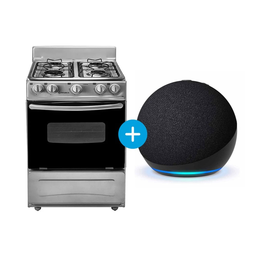 Combo Cocina de Pie Imaco 4 quemadores y Parlante Inteligente Amazon Alexa Echo Dot Gris