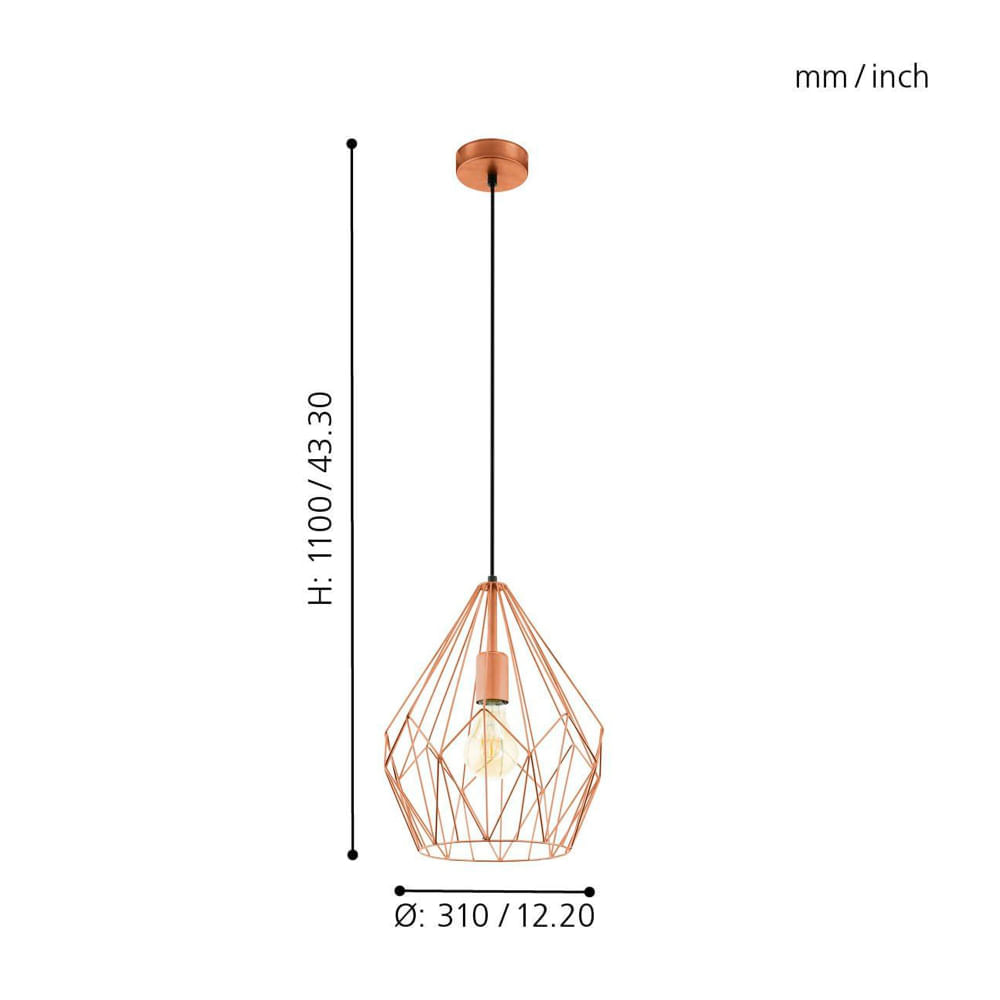 Lámpara Colgante Eglo Carlton 1L Cobre
