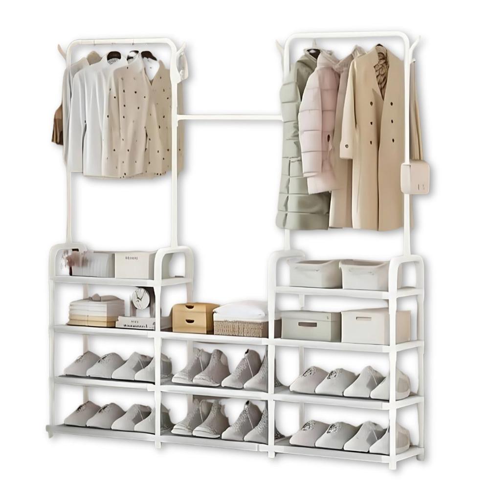 Ropero Colgador Organizador de Ropa Elegante 3 Cuerpos 164x137x26cm Blanco