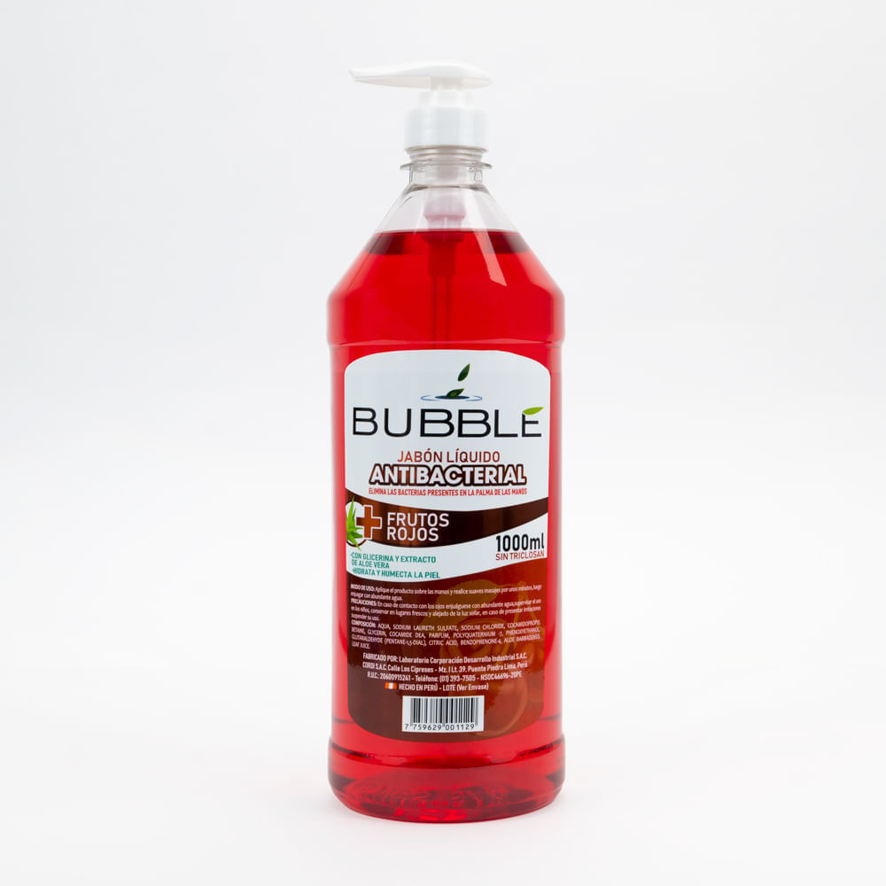 Jabón Líquido Antibacterial BUBBLE Frutos Rojos FCO 1000 ML